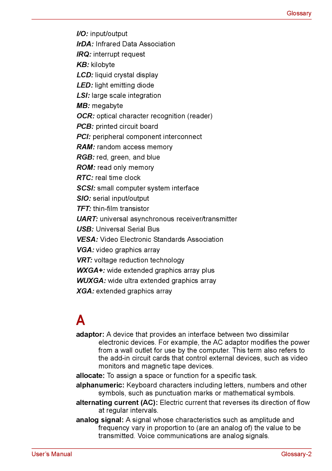 Toshiba PRO A300D user manual Glossary 