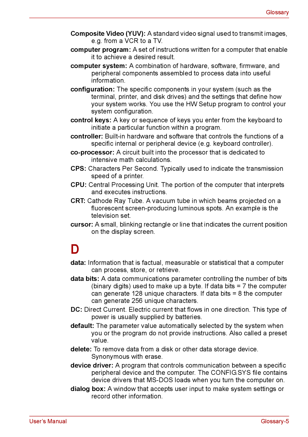 Toshiba PRO A300D user manual Glossary-5 