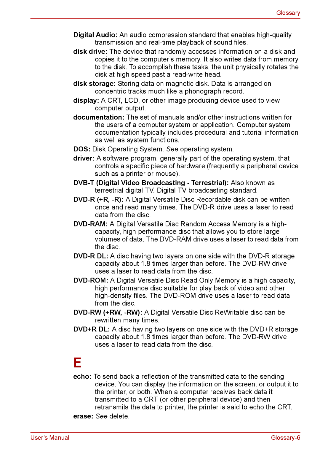 Toshiba PRO A300D user manual Erase See delete 