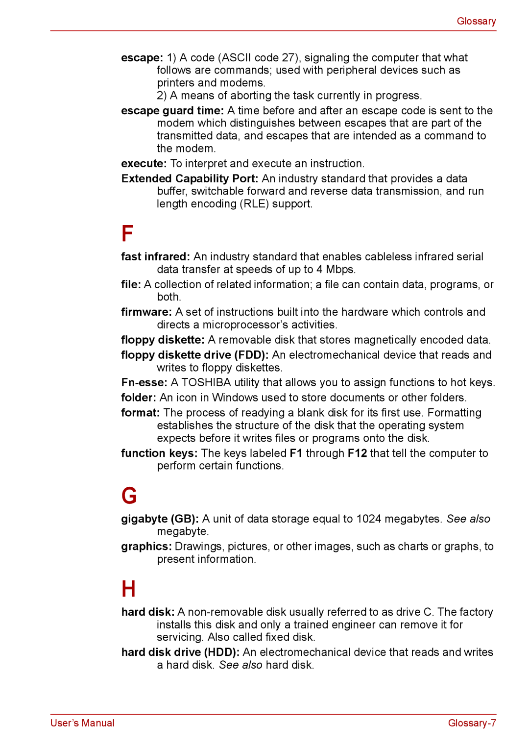 Toshiba PRO A300D user manual Glossary-7 