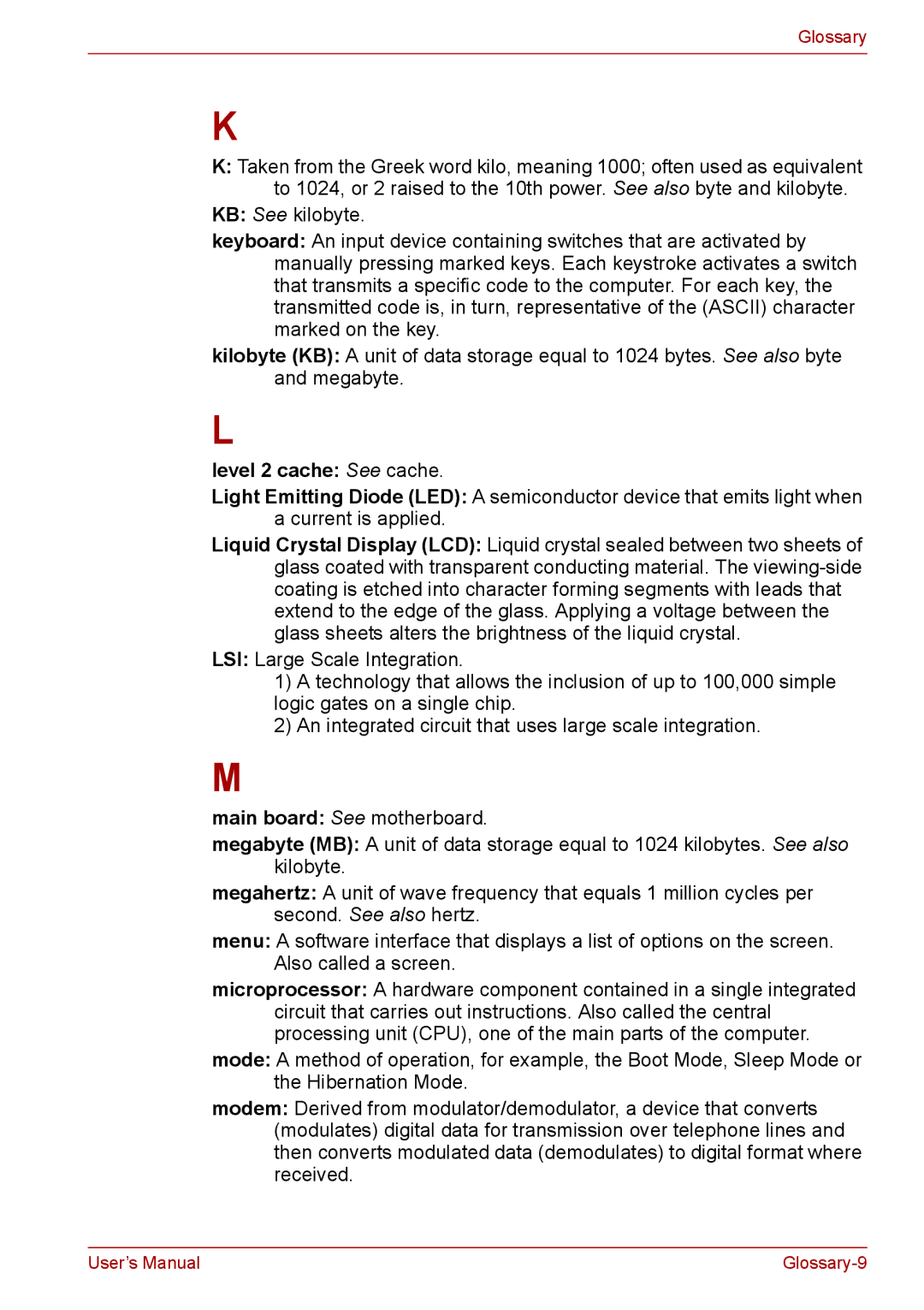 Toshiba PRO A300D user manual Level 2 cache See cache, Main board See motherboard 