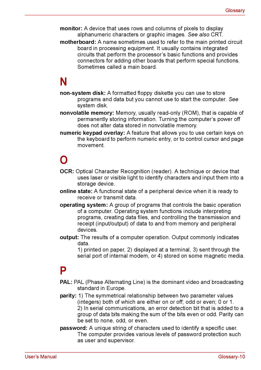 Toshiba PRO A300D user manual Glossary-10 