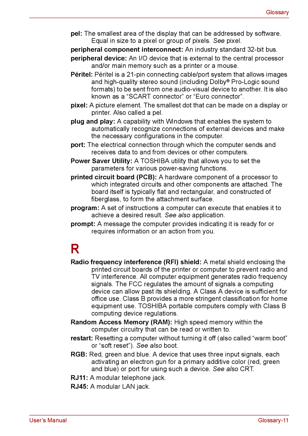 Toshiba PRO A300D user manual Glossary-11 