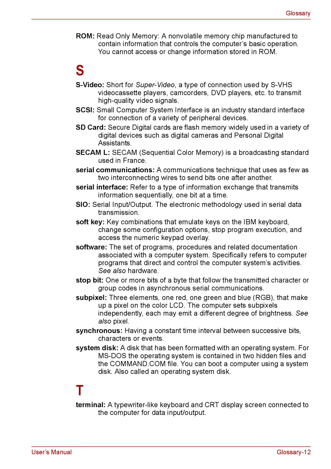 Toshiba PRO A300D user manual Glossary-12 