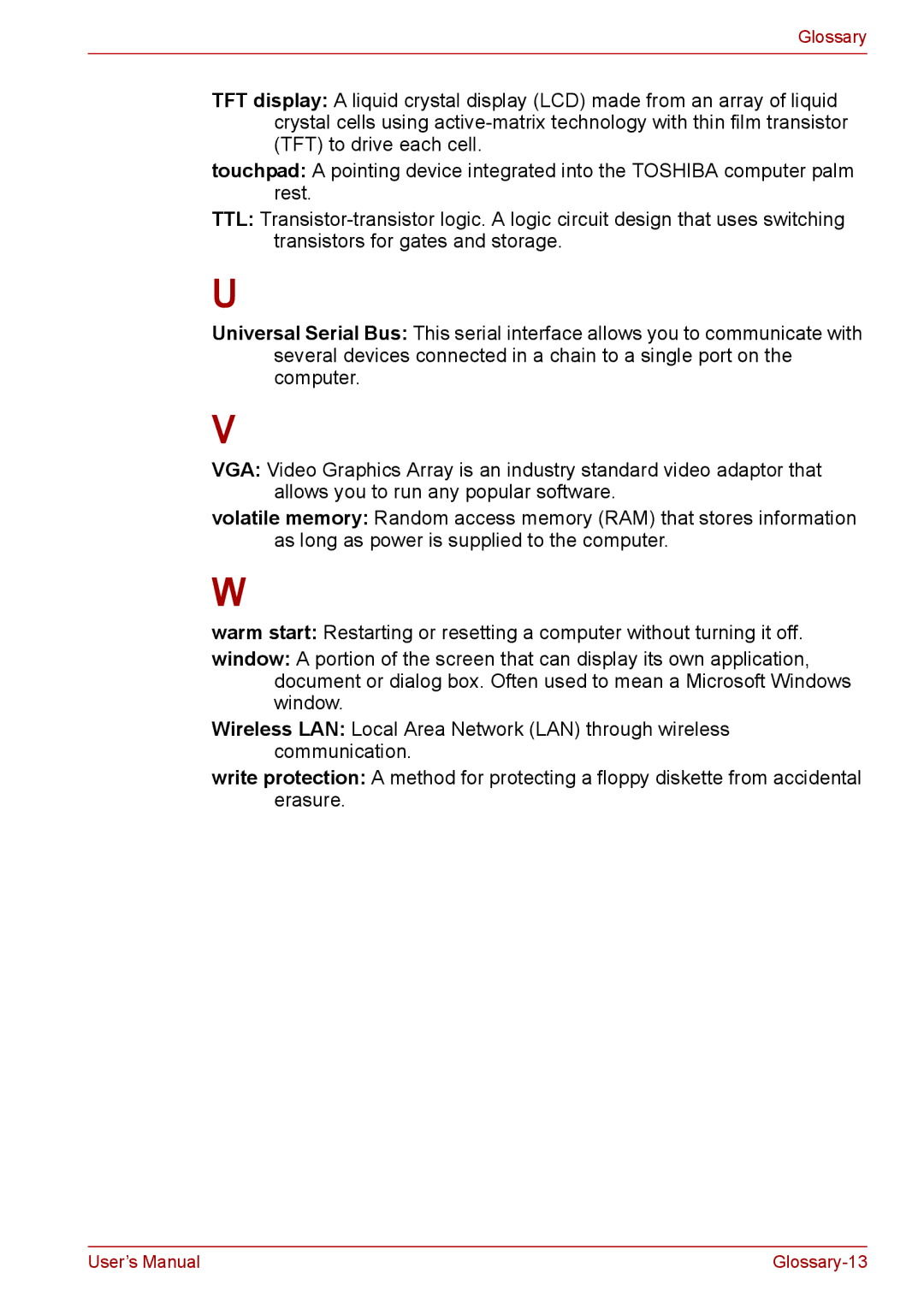 Toshiba PRO A300D user manual Glossary-13 