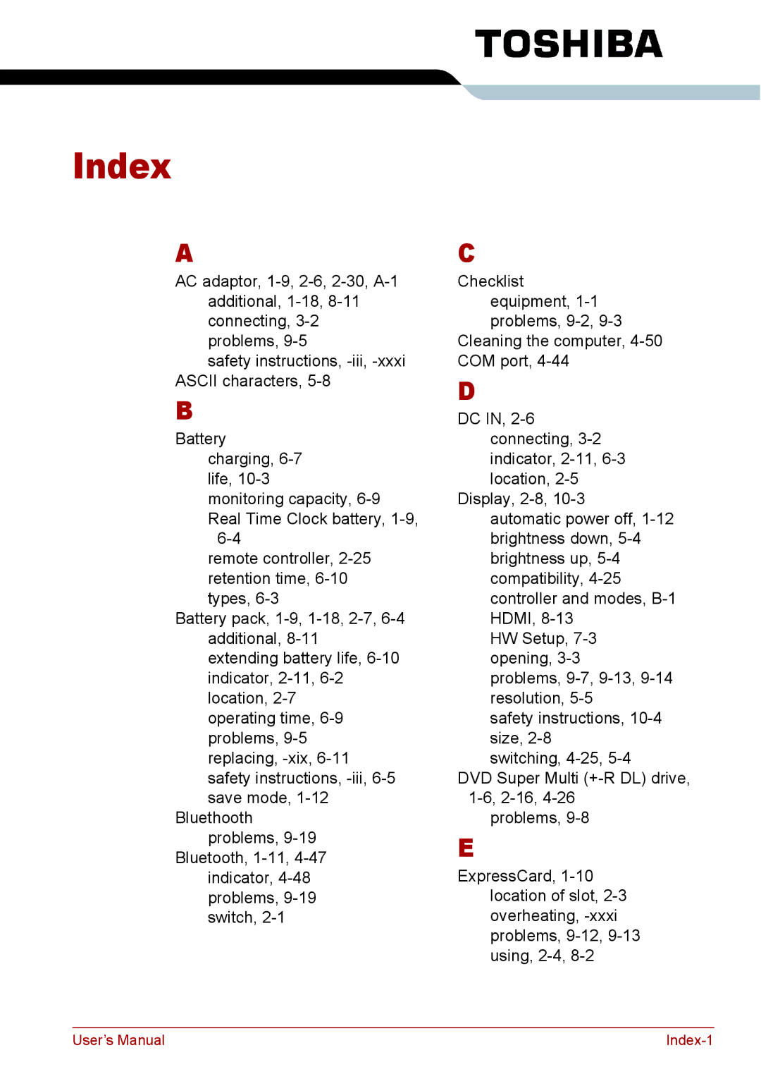 Toshiba PRO A300D user manual Index 