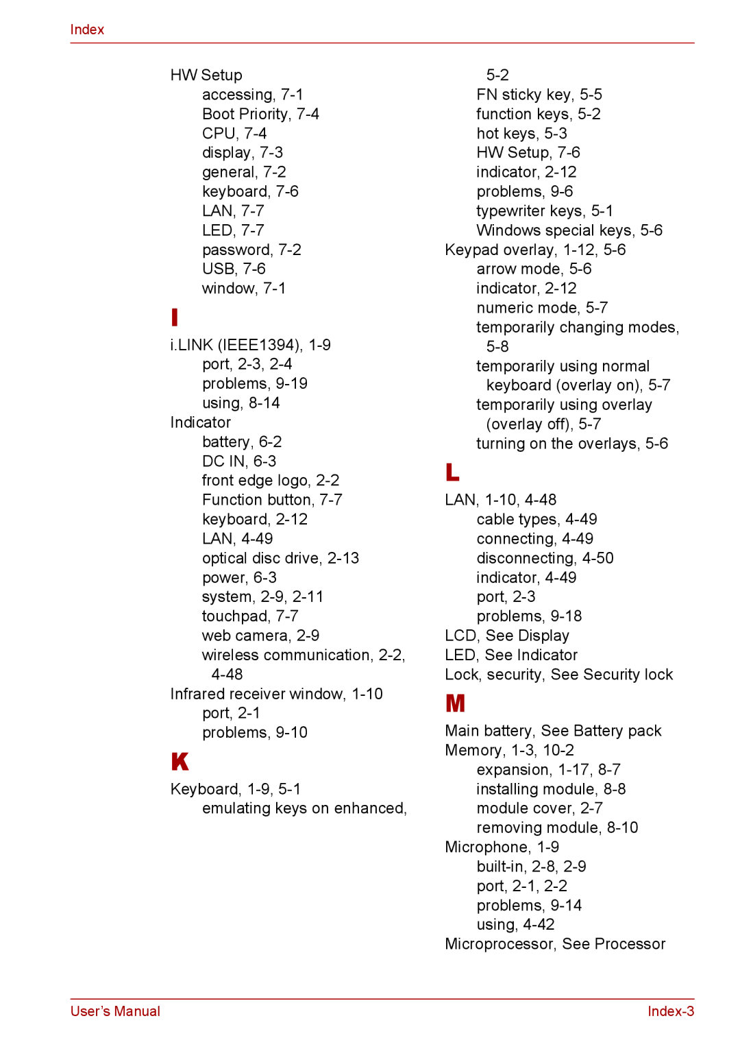 Toshiba PRO A300D user manual User’s Manual Index-3 