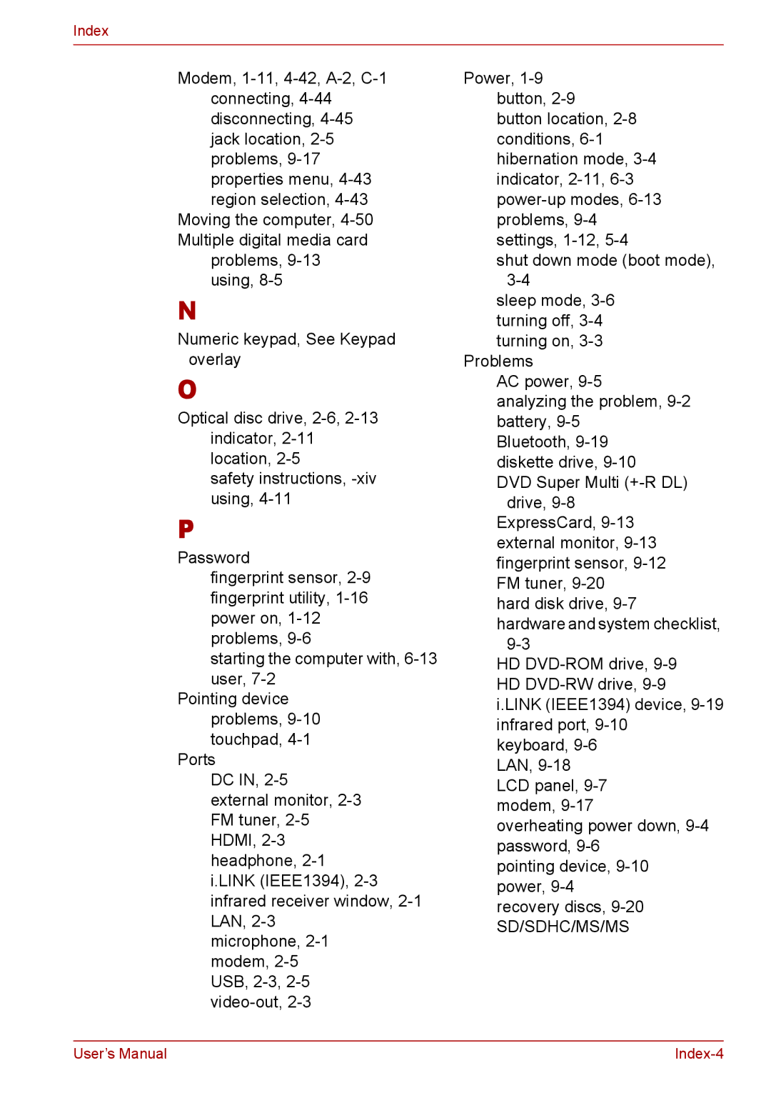 Toshiba PRO A300D user manual User’s Manual Index-4 