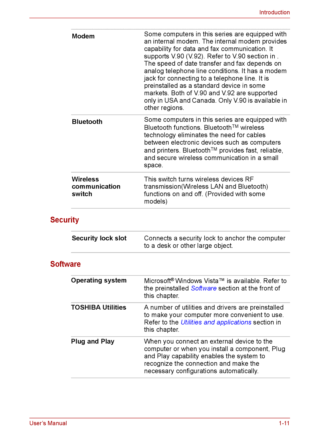 Toshiba PRO A300D user manual Security 