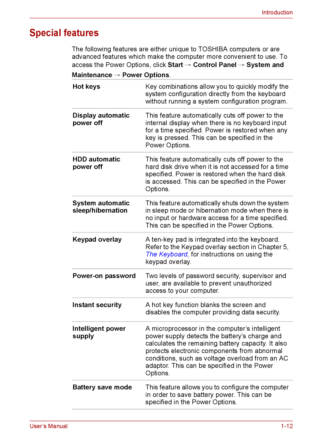 Toshiba PRO A300D user manual Special features 