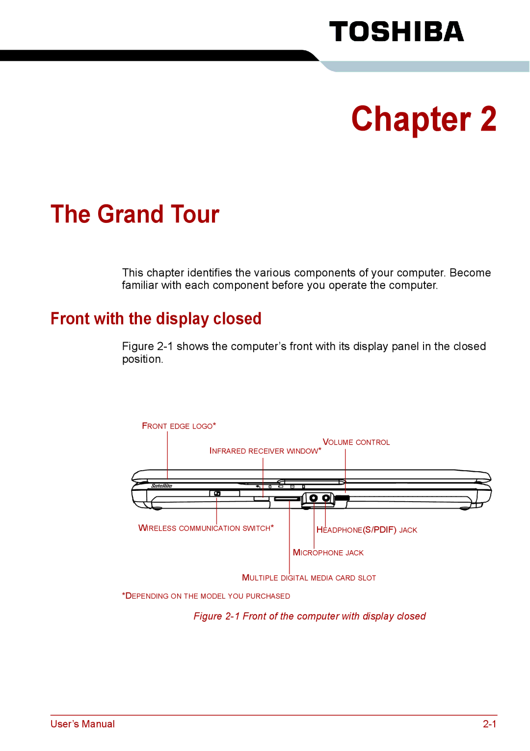 Toshiba PRO A300D user manual Grand Tour, Front with the display closed 