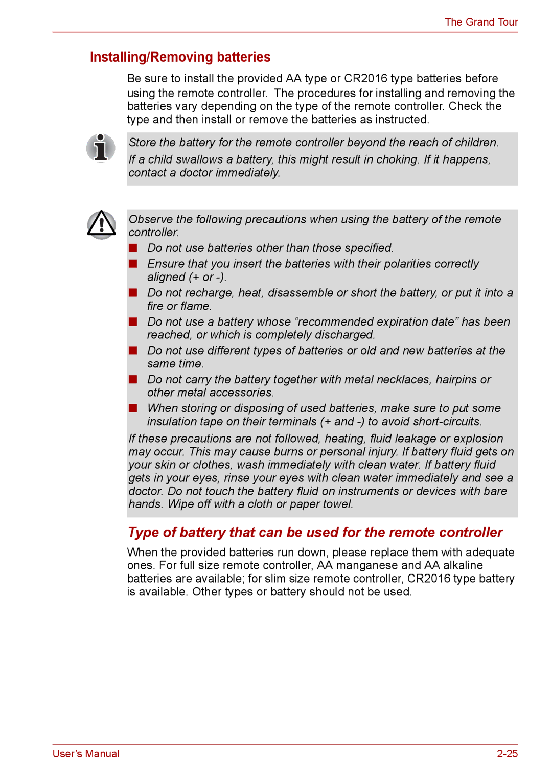 Toshiba A300D, PRO A300 Installing/Removing batteries, Type of battery that can be used for the remote controller 