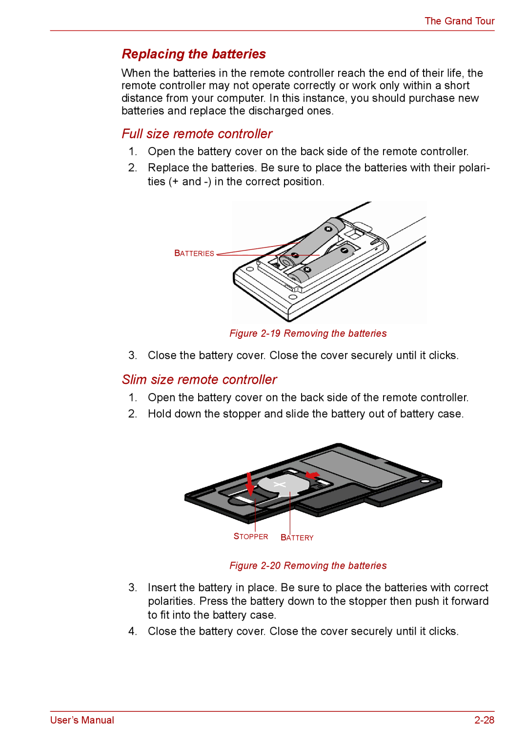 Toshiba PRO A300D user manual Replacing the batteries, Removing the batteries 