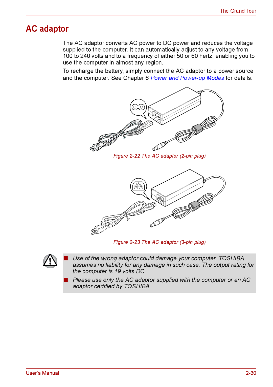 Toshiba PRO A300D user manual The AC adaptor 2-pin plug 