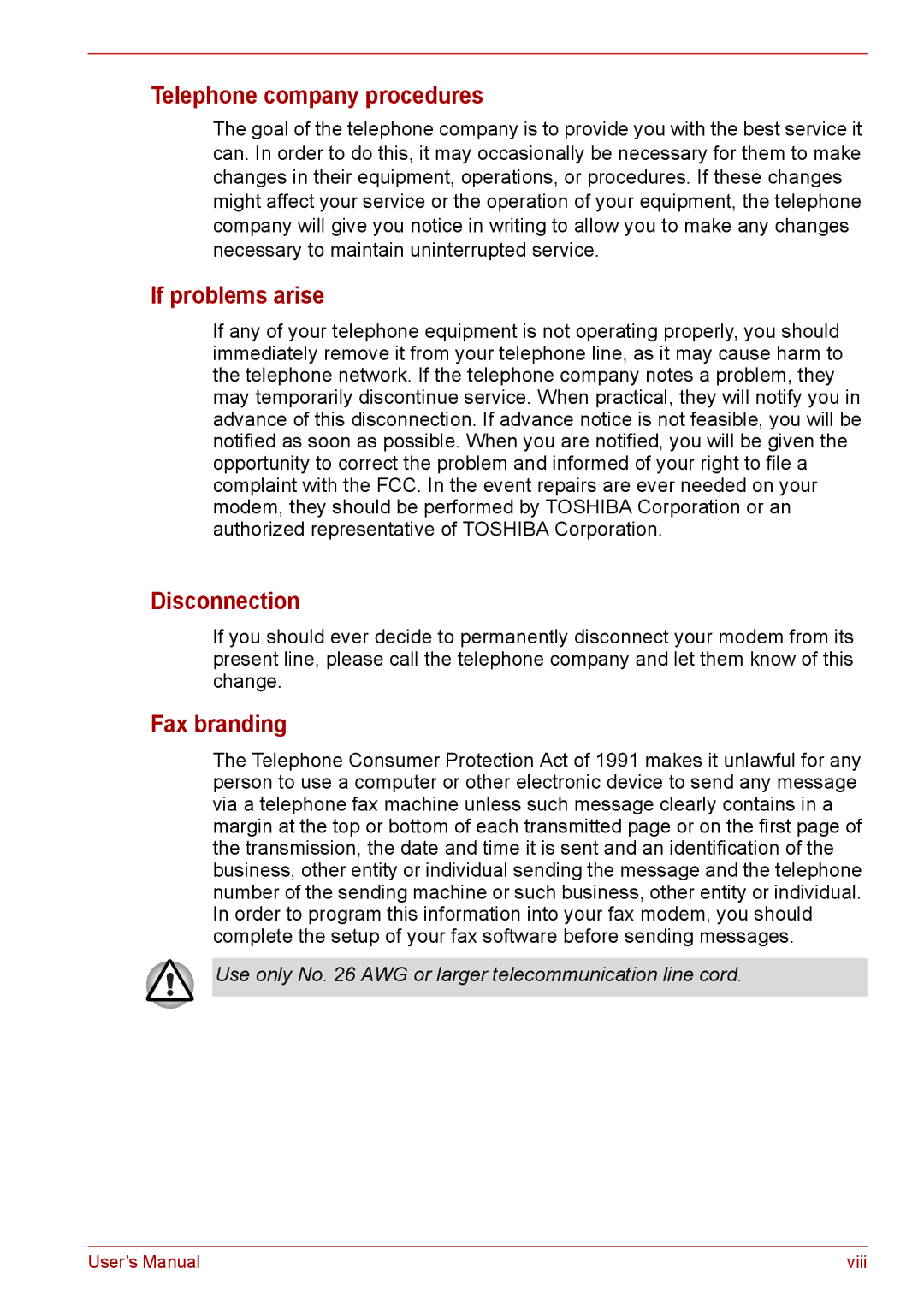 Toshiba PRO A300D user manual Telephone company procedures, If problems arise, Disconnection, Fax branding 