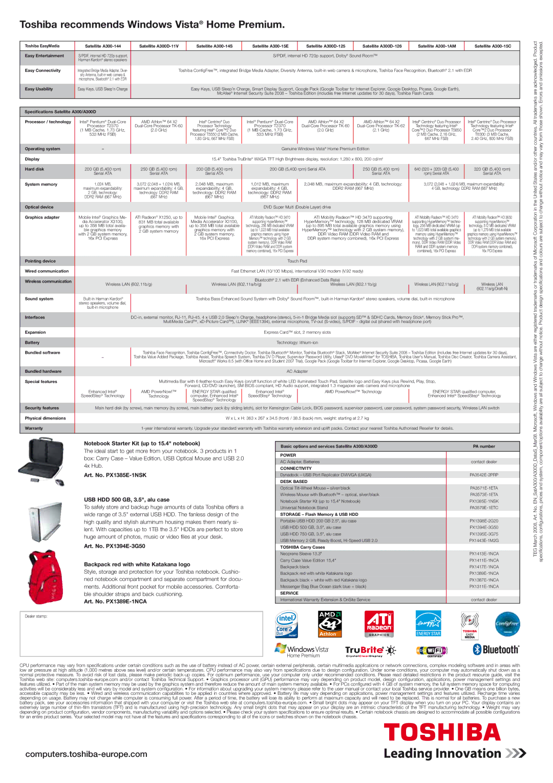 Toshiba A300D manual Art. No. PX1385E-1NSK USB HDD 500 GB, 3.5, alu case, Art. No. PX1389E-1NCA 