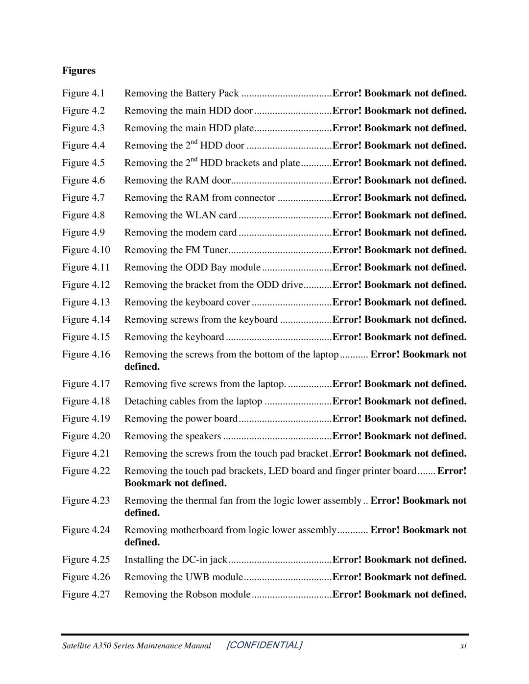 Toshiba A350 manual Error! Bookmark not, Defined 