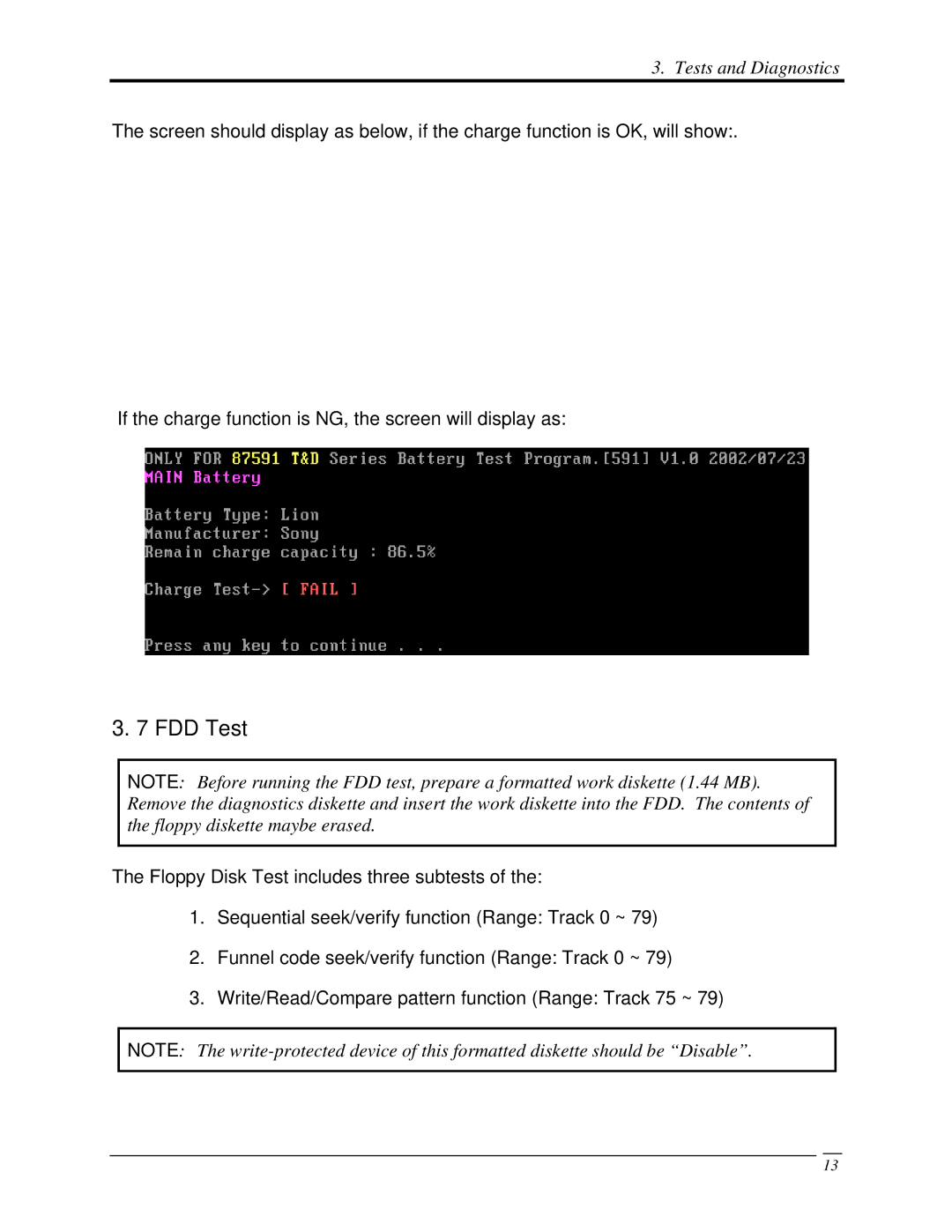 Toshiba A350 manual FDD Test 