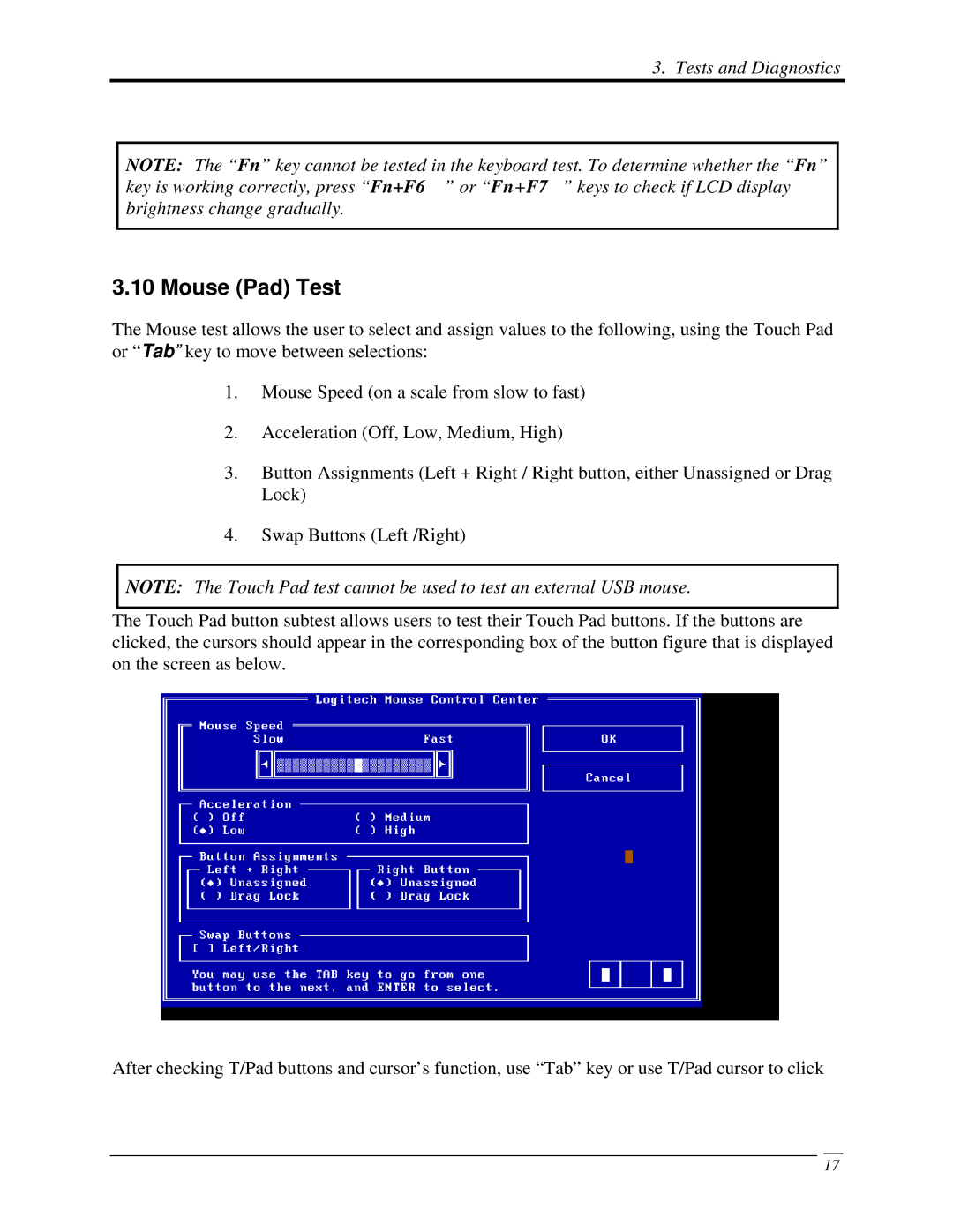 Toshiba A350 manual Mouse Pad Test 