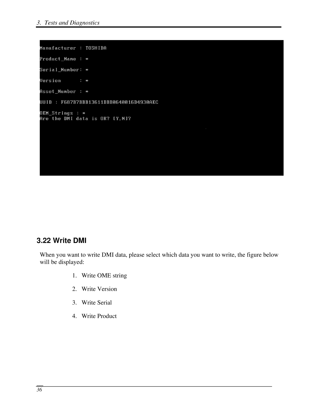 Toshiba A350 manual Write DMI 