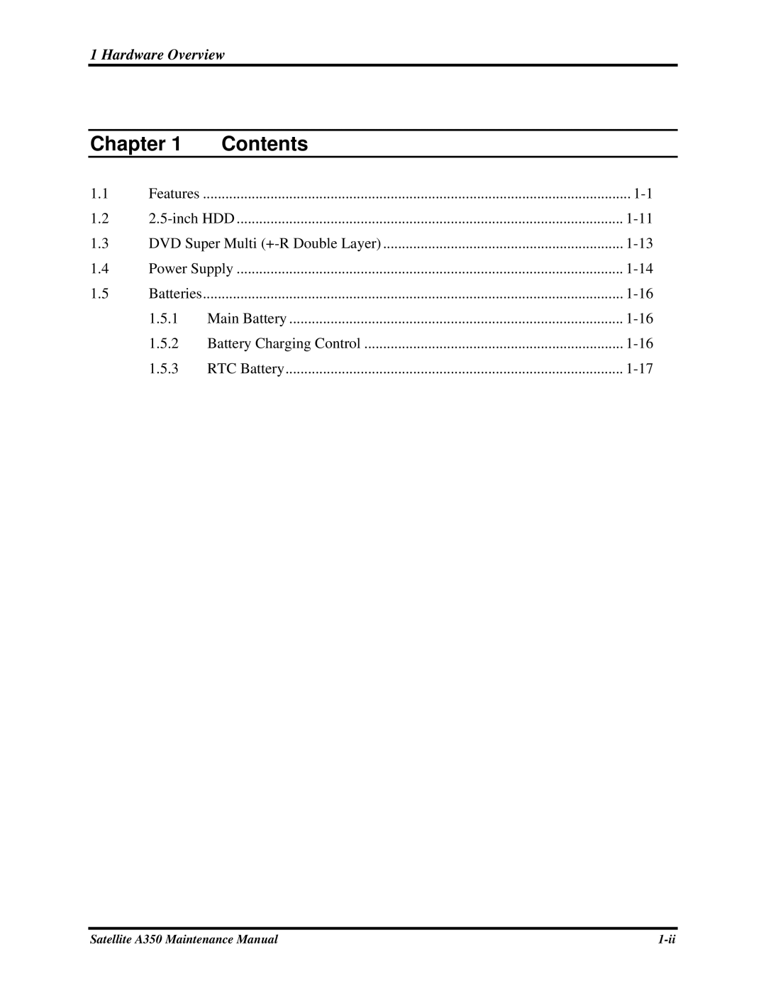 Toshiba A350 manual Chapter Contents 