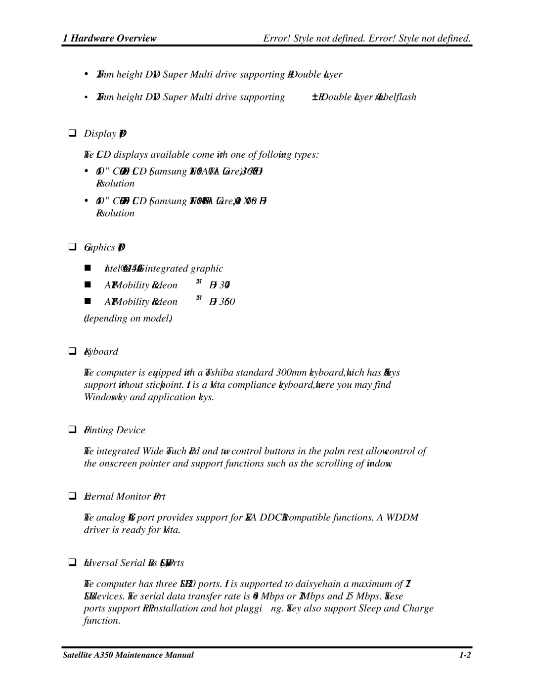 Toshiba manual Satellite A350 Maintenance Manual 