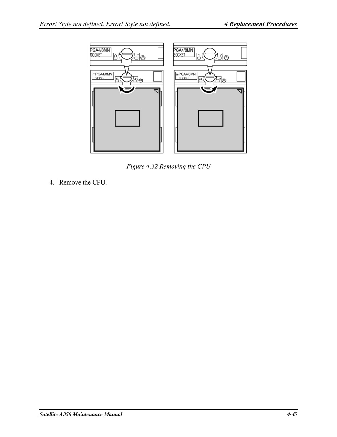 Toshiba A350 manual Removing the CPU 