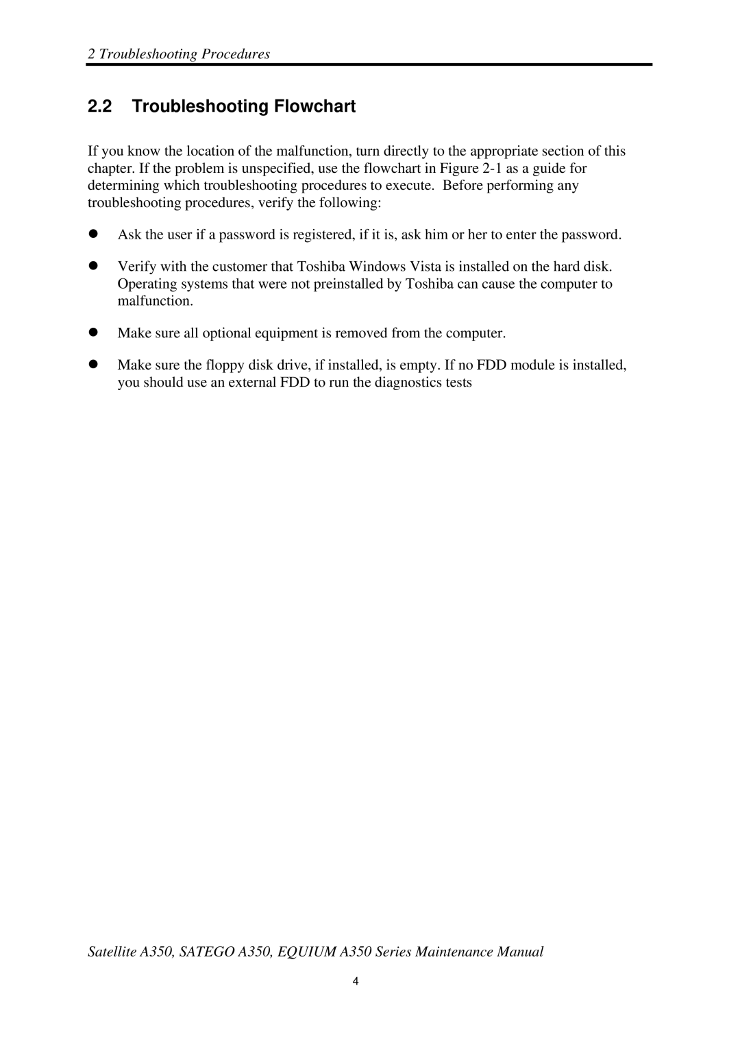 Toshiba A350 manual Troubleshooting Flowchart 