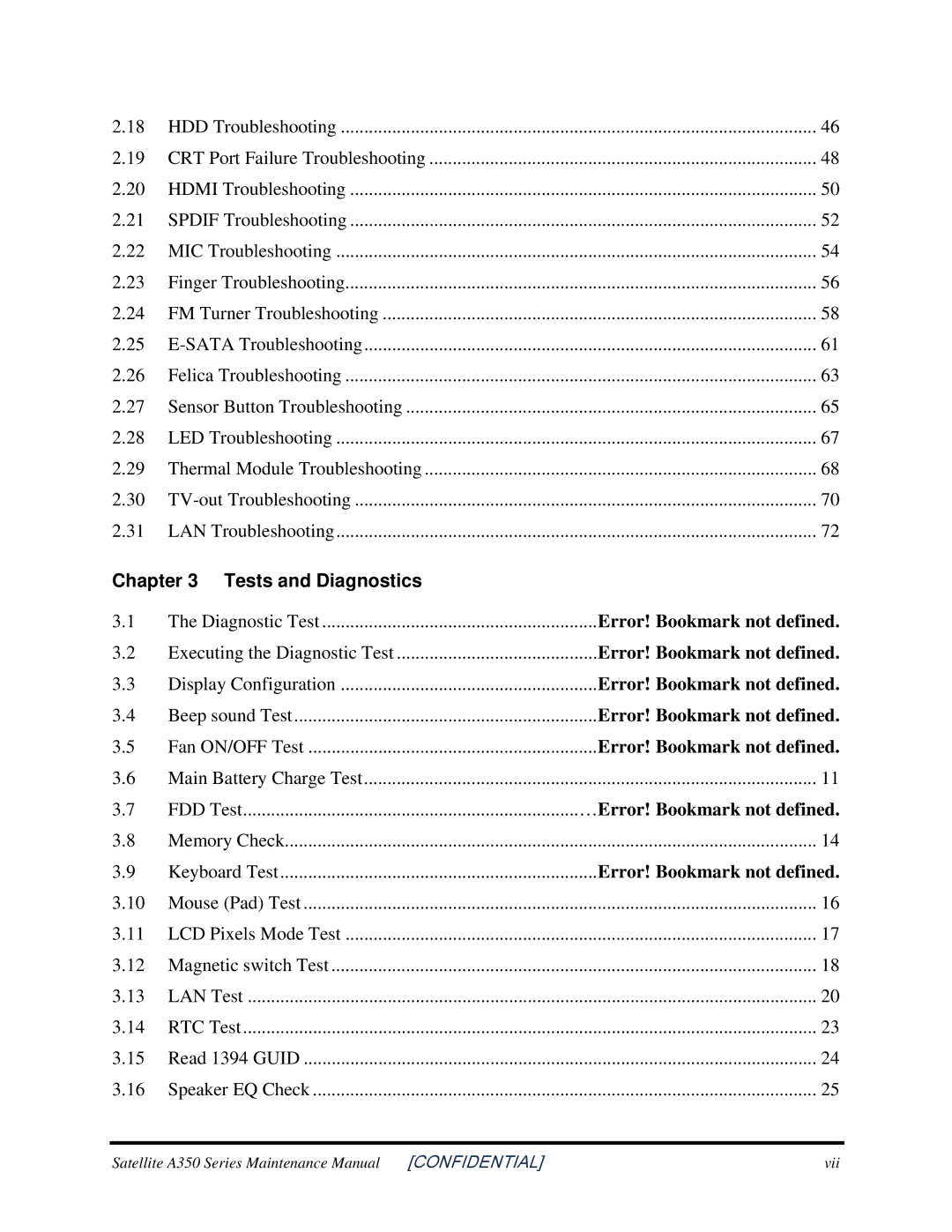 Toshiba A350 manual Tests and Diagnostics 