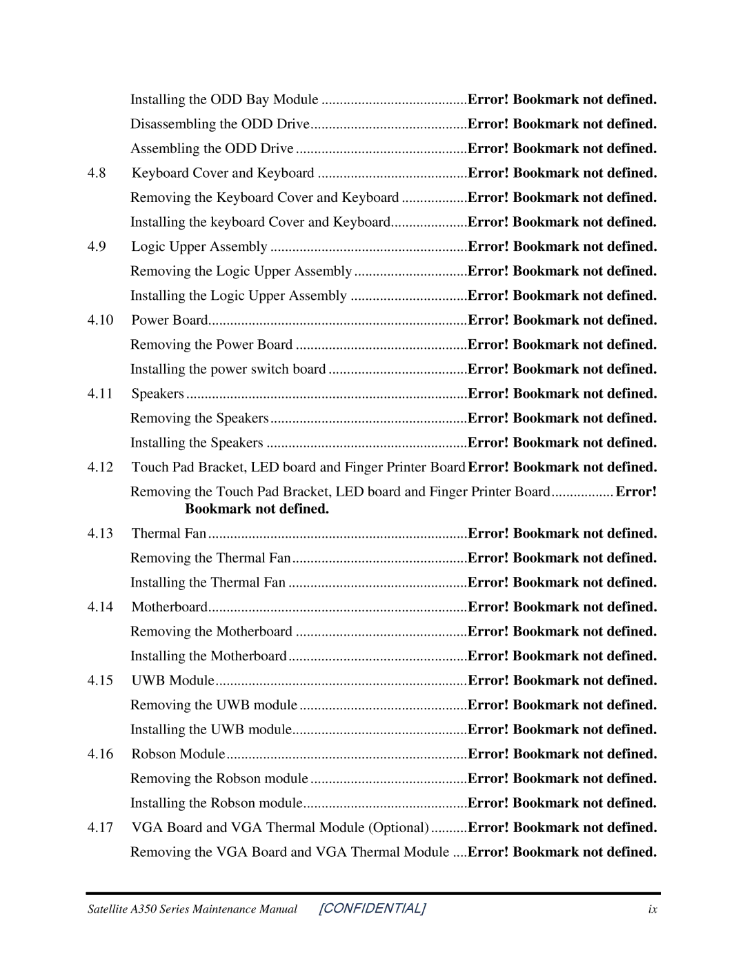 Toshiba A350 manual Error, Bookmark not defined 