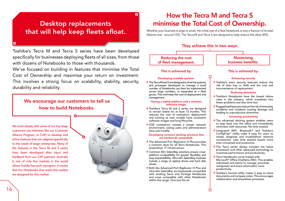 Toshiba A7, A3X, A6 manual Desktop replacements That will help keep fleets afloat, Reducing the cost Fleet management 