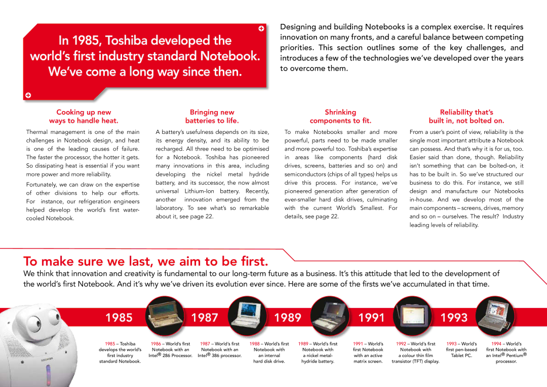 Toshiba A3X, A7, A6 manual Cooking up new Ways to handle heat, Bringing new Batteries to life, Shrinking Components to fit 