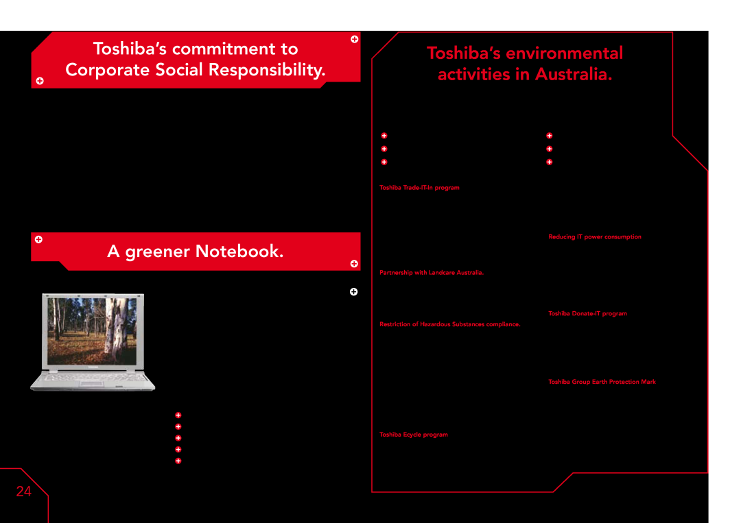 Toshiba A3X, A7 Toshiba’s commitment to Corporate Social Responsibility, Toshiba’s environmental activities in Australia 