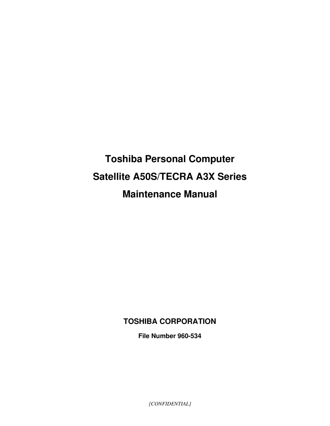 Toshiba A3X manual Toshiba Corporation, File Number 