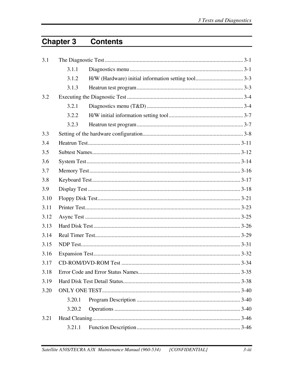 Toshiba A3X manual Heatrun Test, 20.1, 20.2, 21.1 