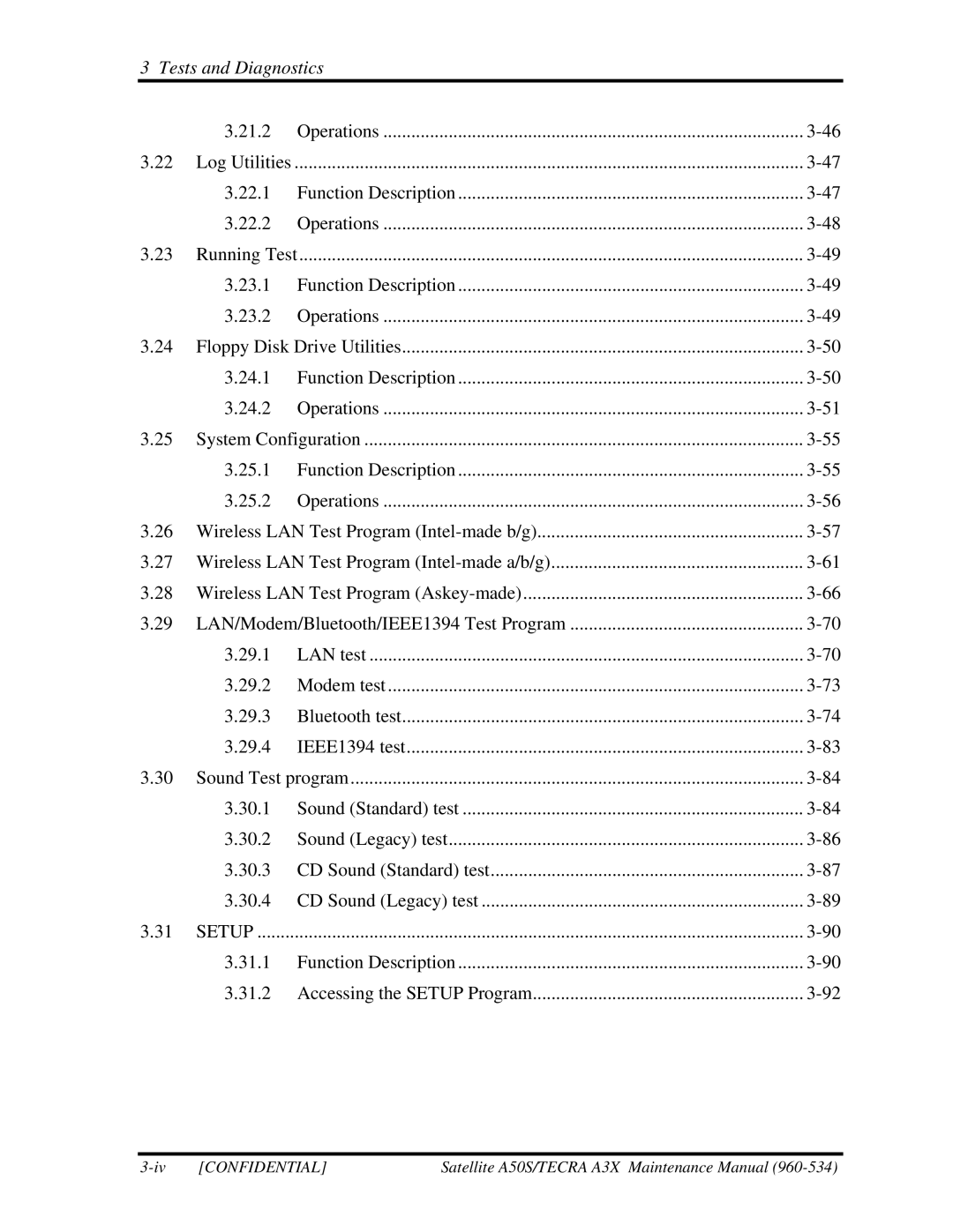 Toshiba A3X manual Function Description Accessing the Setup Program 