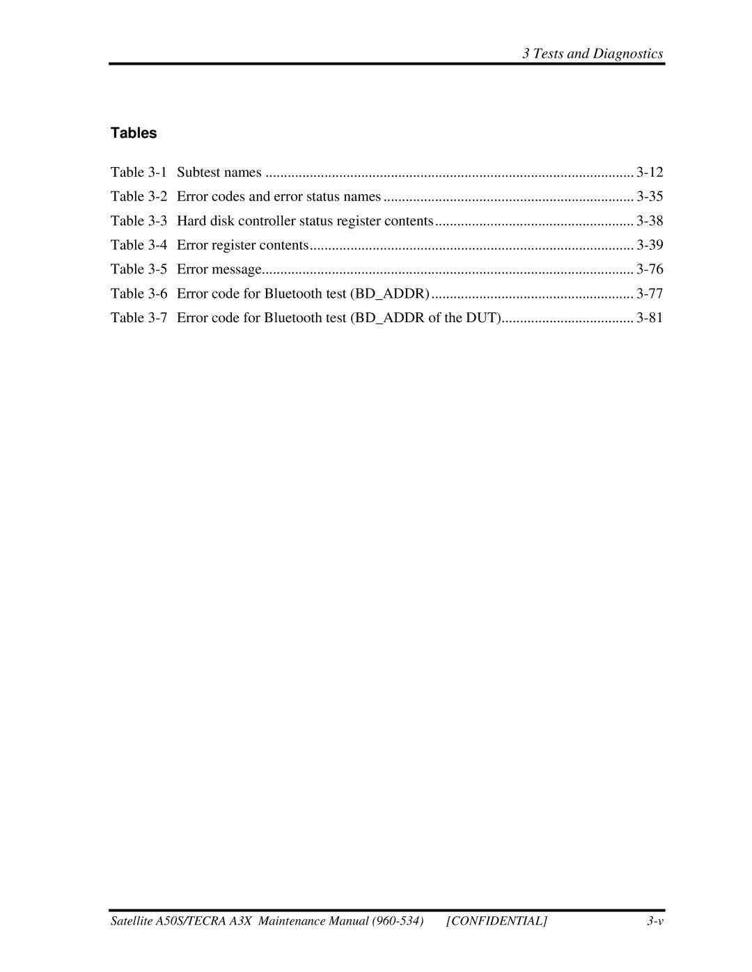 Toshiba A3X manual Tables 