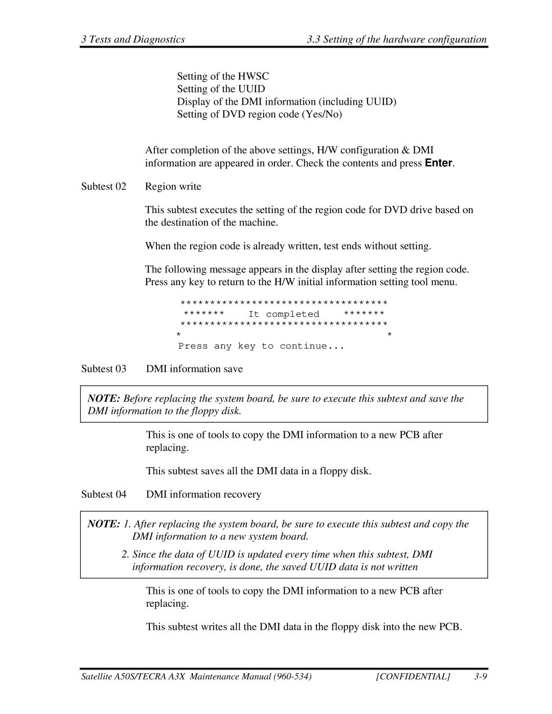 Toshiba A3X manual Tests and Diagnostics Setting of the hardware configuration 