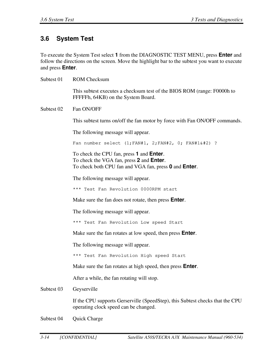 Toshiba A3X manual System Test Tests and Diagnostics 