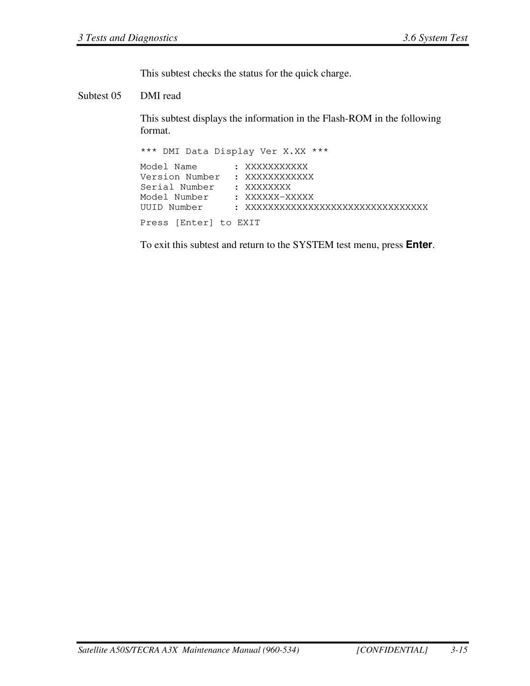 Toshiba A3X manual Tests and Diagnostics System Test 