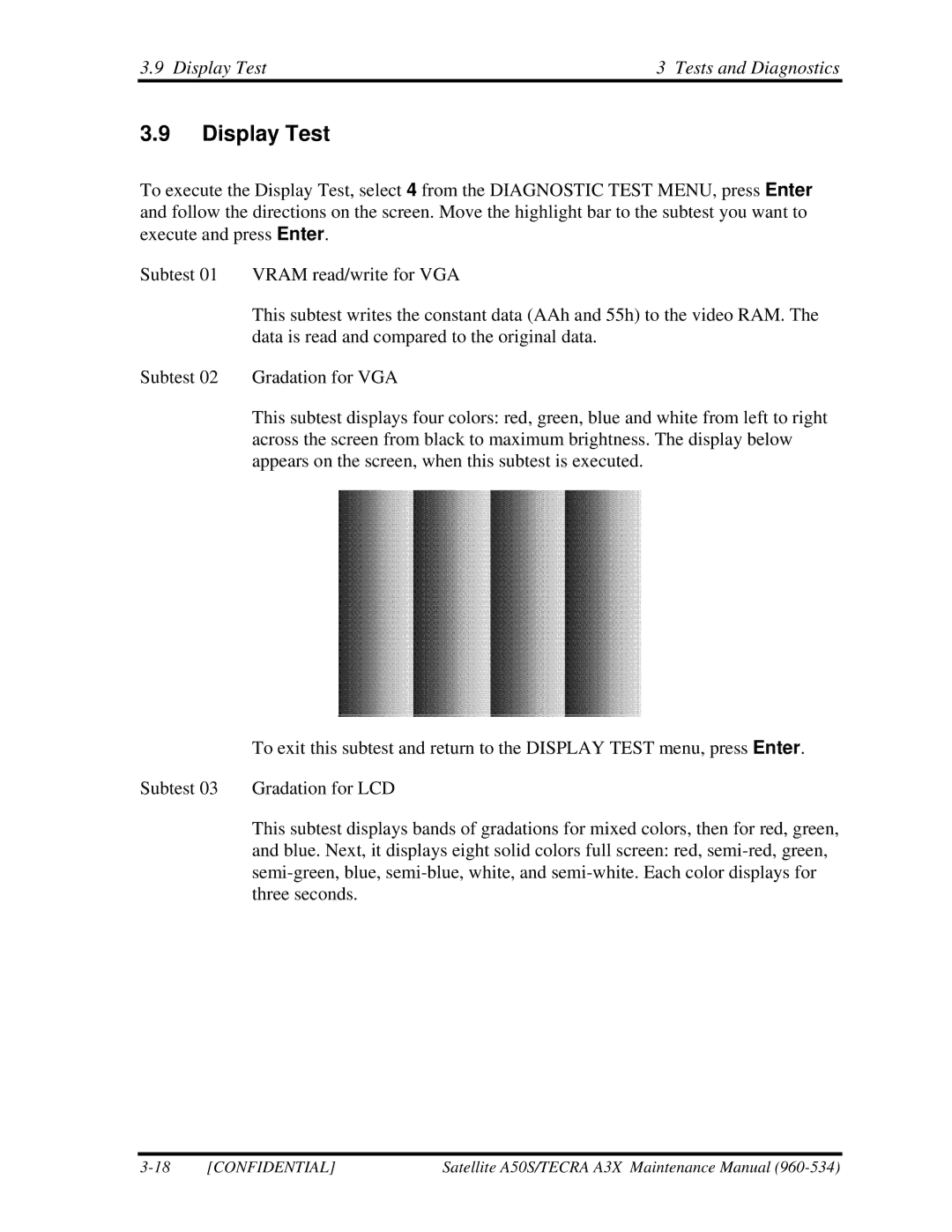 Toshiba A3X manual Display Test Tests and Diagnostics 