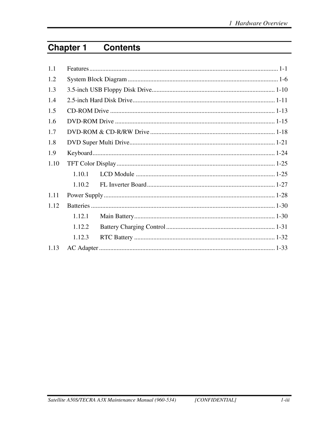 Toshiba A3X manual Chapter Contents 