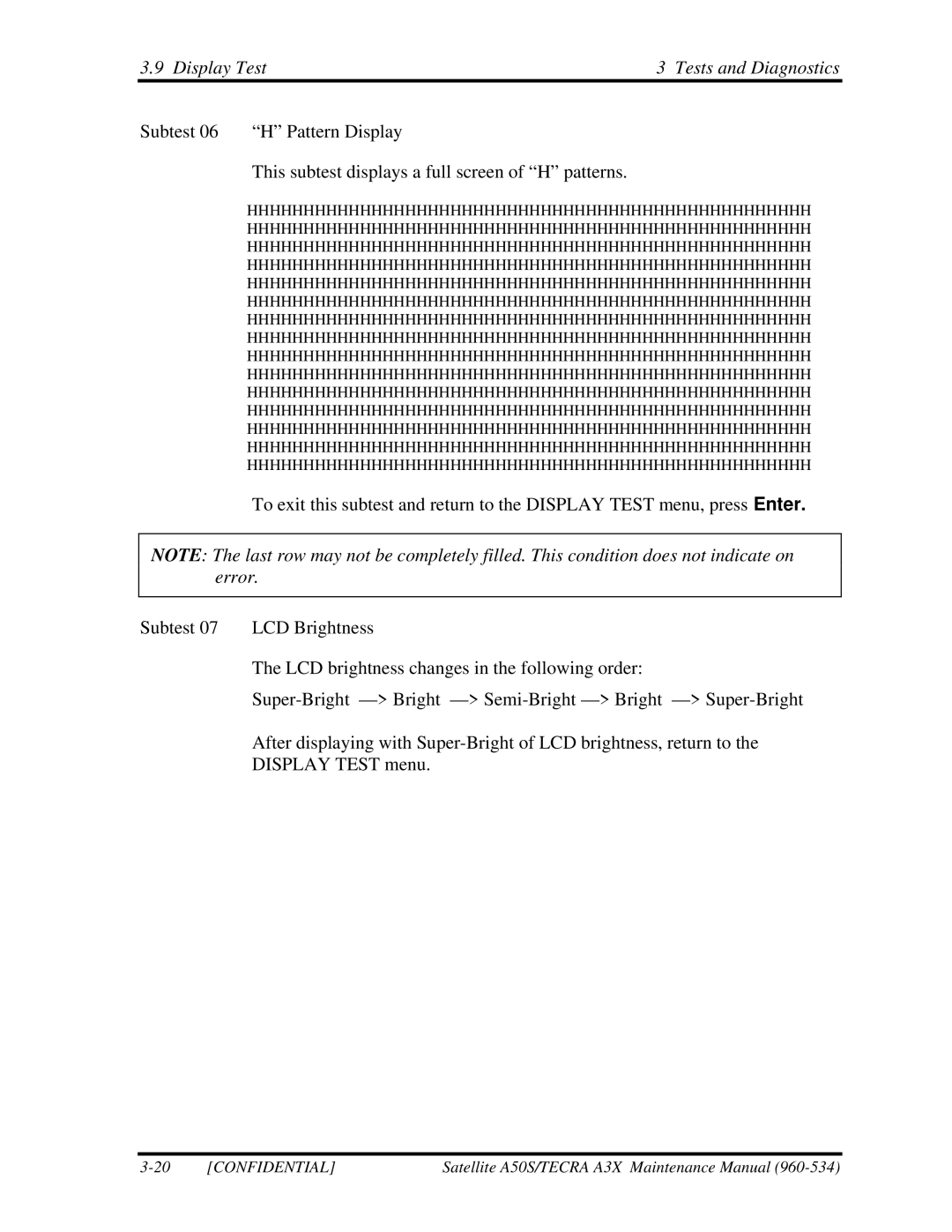 Toshiba A3X manual Display Test Tests and Diagnostics 