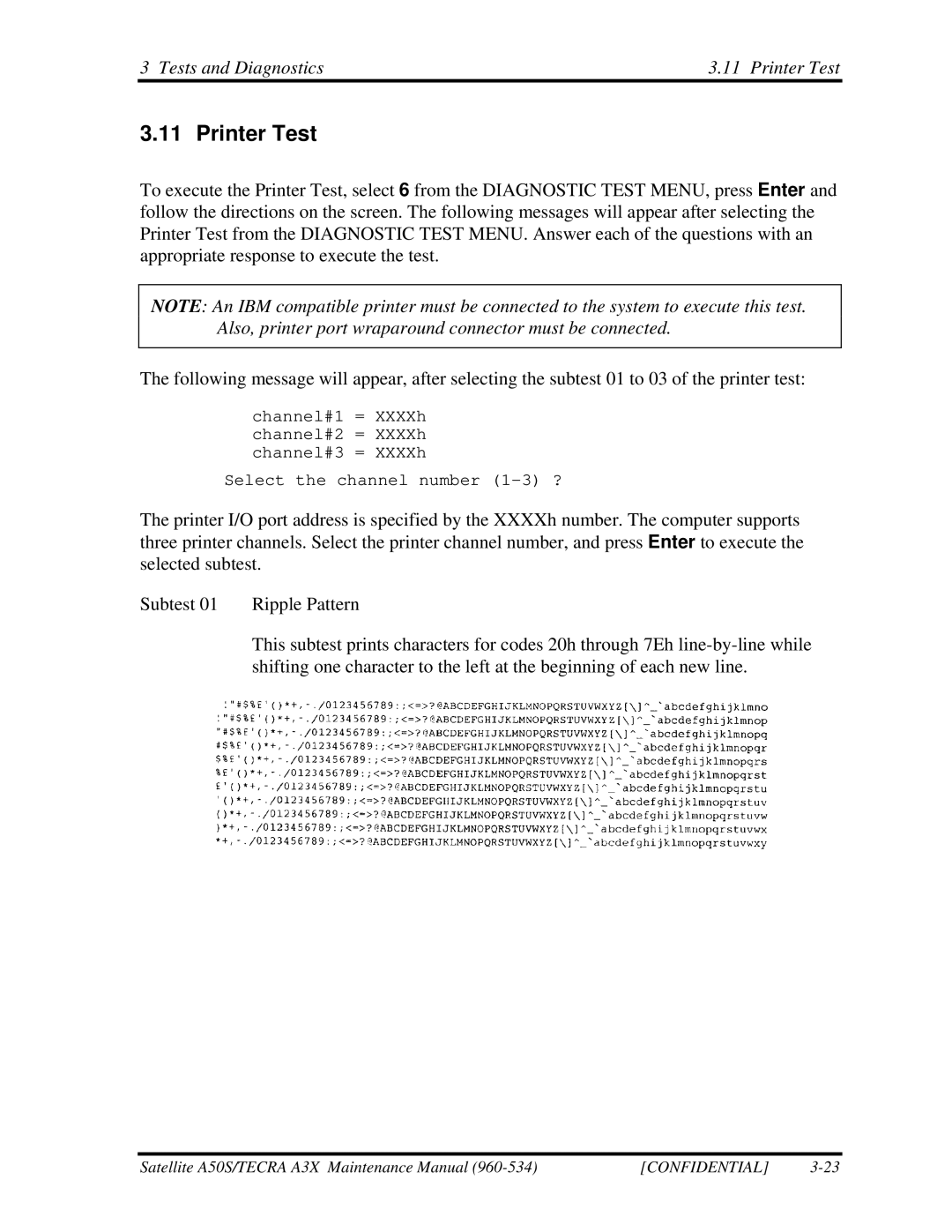 Toshiba A3X manual Tests and Diagnostics Printer Test 