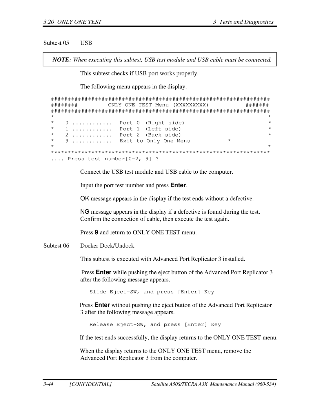 Toshiba A3X manual Subtest 05 USB 