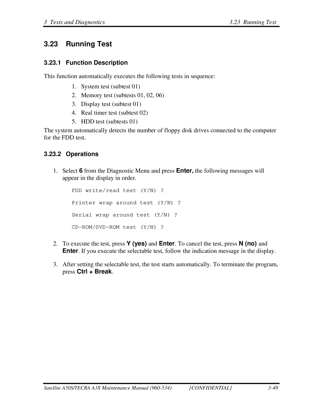 Toshiba A3X manual Tests and Diagnostics Running Test 