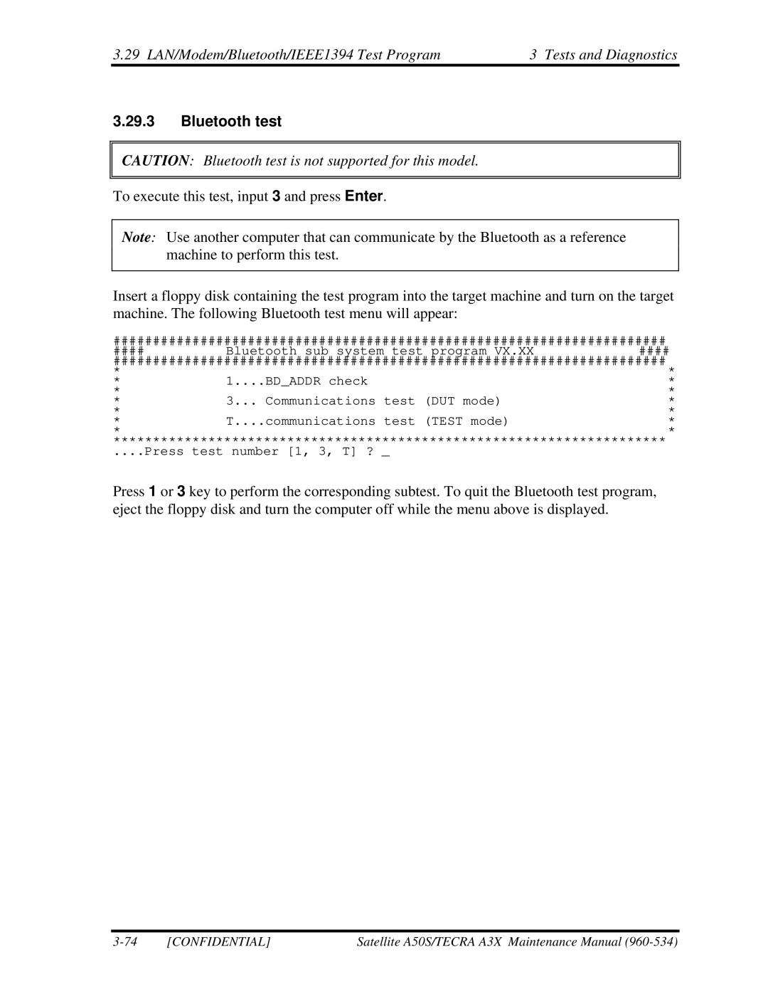 Toshiba A3X manual Bluetooth test 