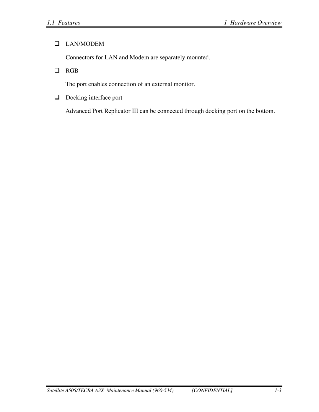 Toshiba A3X manual ‰ Lan/Modem 