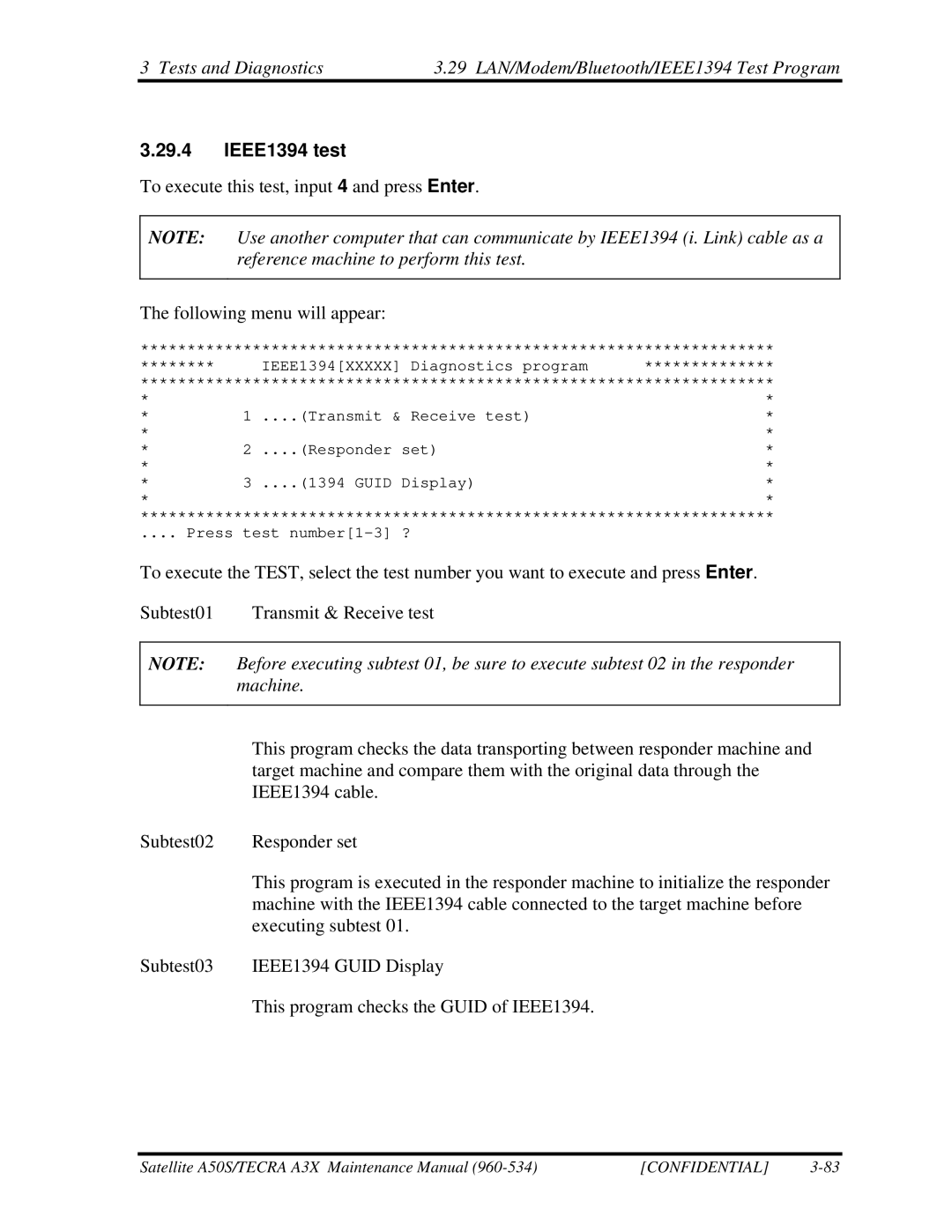 Toshiba A3X manual IEEE1394 test 