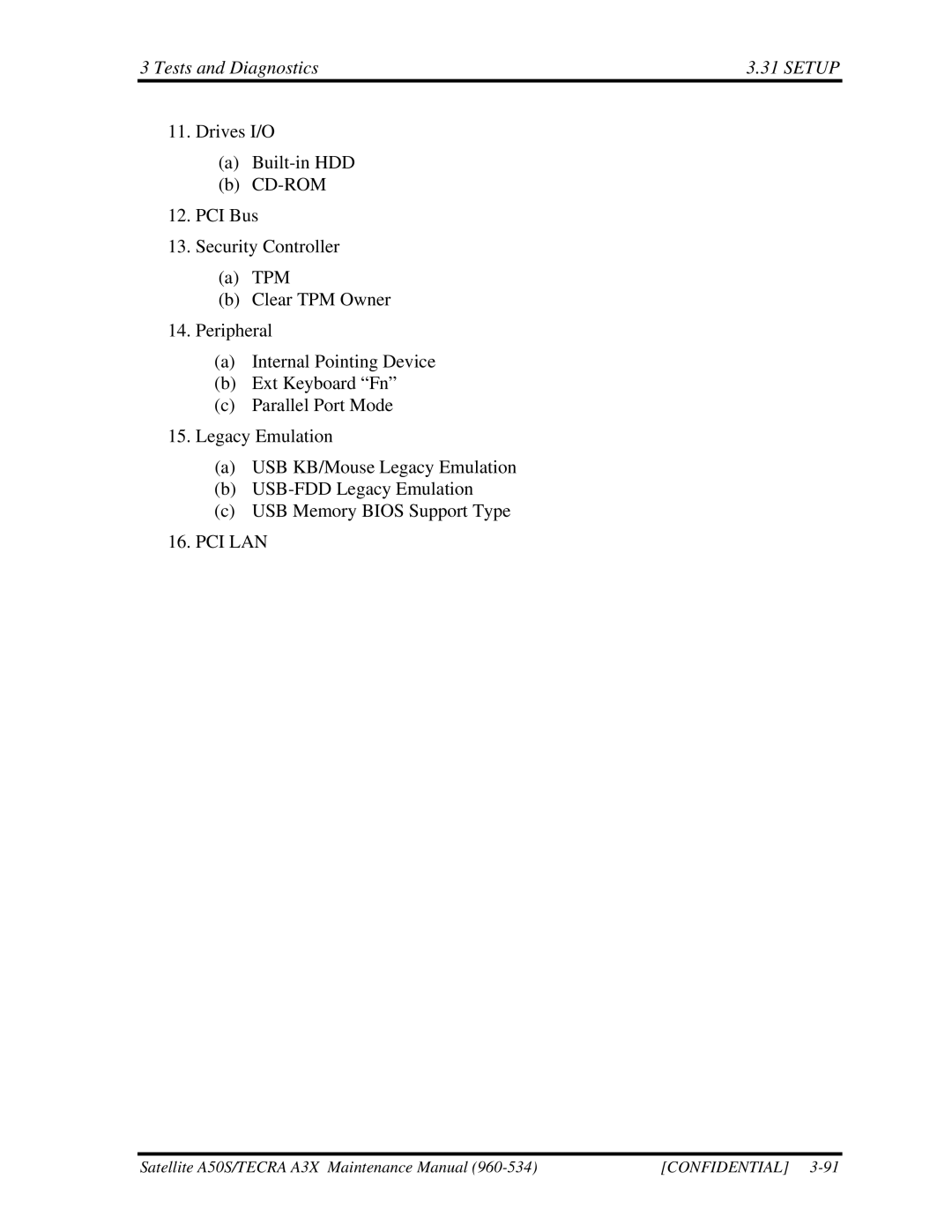 Toshiba A3X manual Tests and Diagnostics Setup 